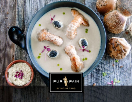 Soupe à l'oignon « Deluxe » au skyr avec langoustines et caviar